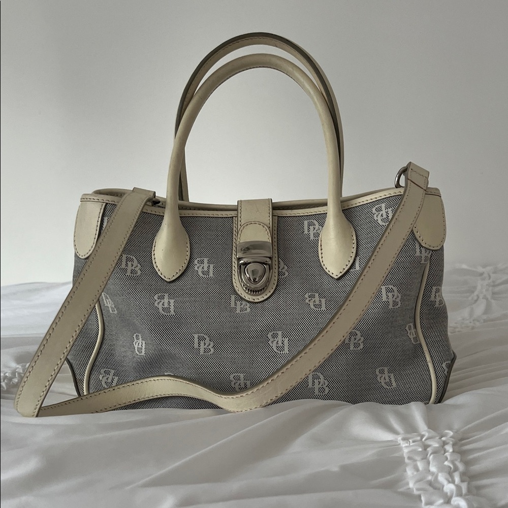Dooney & Burke blue/Cream Canvas Satchel Handbag